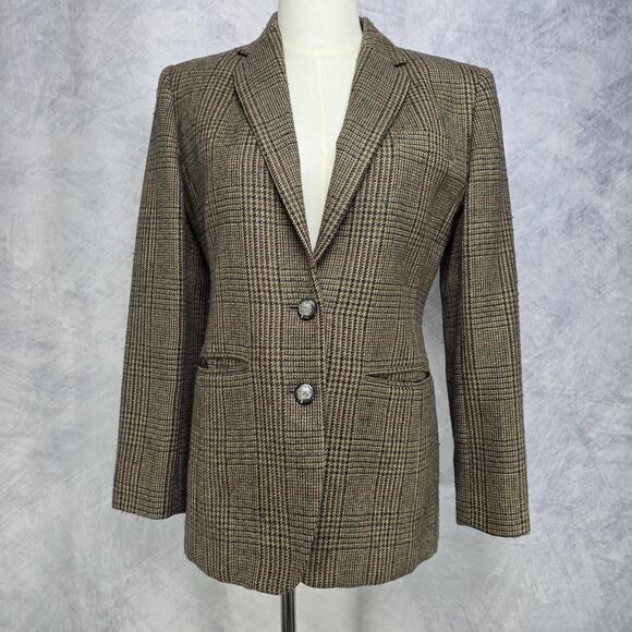 Lauren Ralph Lauren Jackets & Blazers - Lauren Ralph Lauren Blazer Womens 4P Brown Plaid Wool Alpaca Tweed Elbow Patch